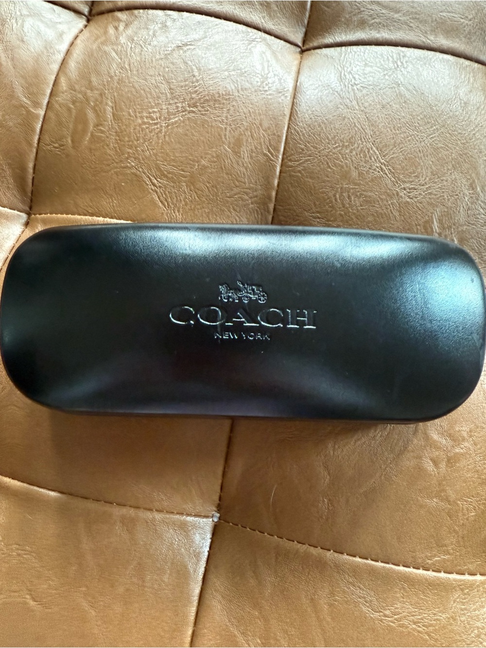 Coach Black Leather Eyeglass Case with Embossed Logo| Classic Leather
